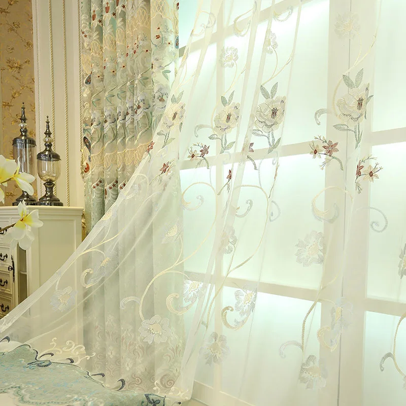 Color 1 Tulle Вышитые роскошные шторы в европейском стиле для гостиной зеленая ткань занавеса светомаскировки и прозрачная занавеска s для спальни - Цвет: Color 1 Tulle