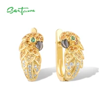 santuzza silver earrings for women 925 sterling silver sparkling green spinel gold color earrings parrot trendy fine jewelry
