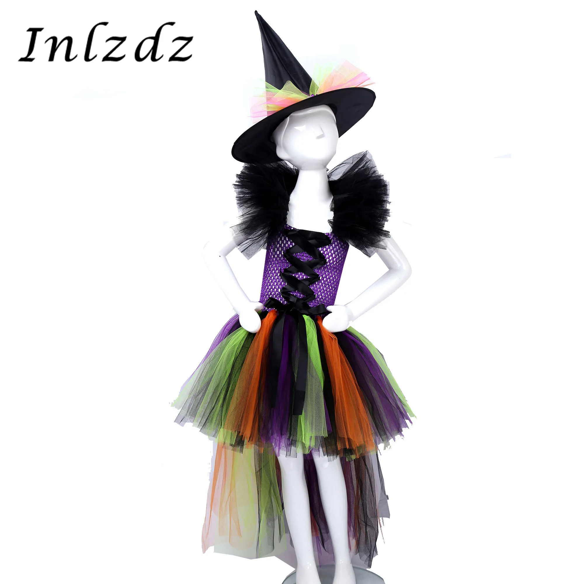 

Маскарадный костюм волшебника для девочек рождественское платье трикотажный топ, лиф, юбка-пачка с высоким низом, сетчатая юбка костюм ведь...