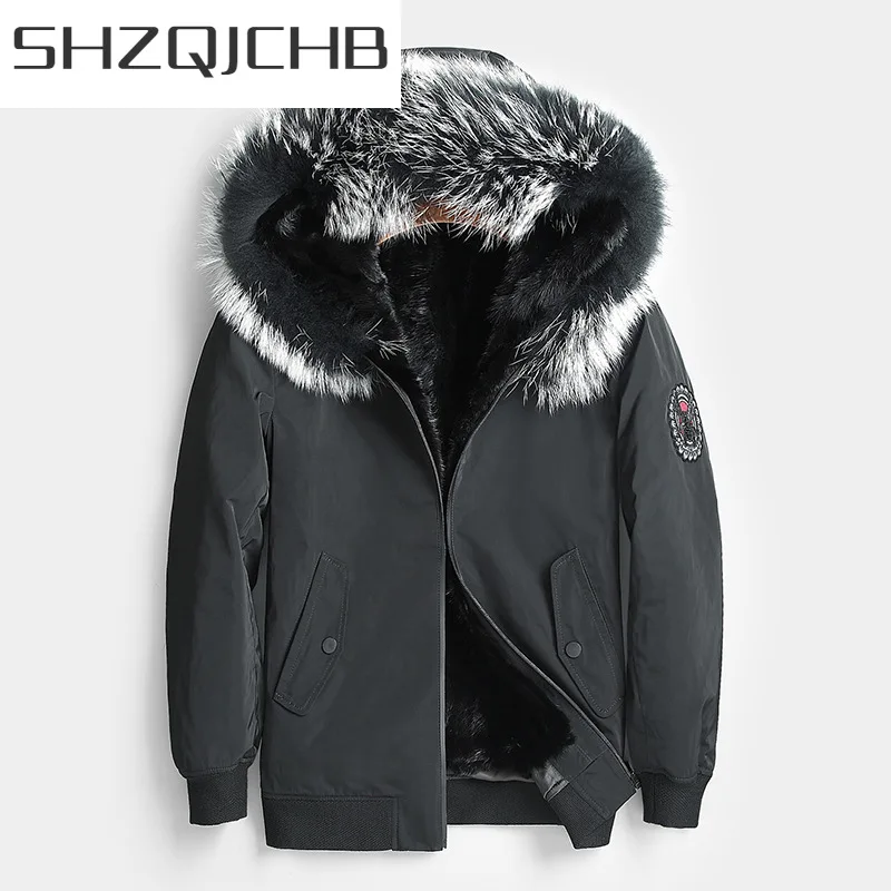 

Мужская теплая парка SHZQ, с подкладкой из натурального меха норки, с капюшоном из меха енота, зима 2021