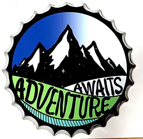 

Retro Sign Adventure Bottle Caps Retro Metal Tin Sign Diameter 13.8 Inches - Handcrafts Home Decor Bar Plaque Lounge
