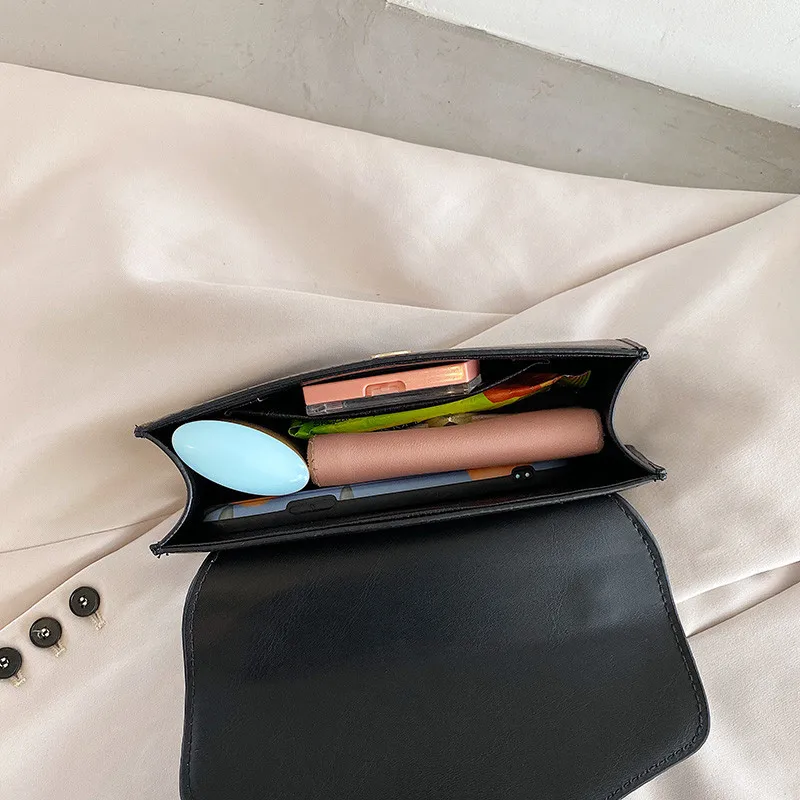 

Vintage Small Square Shoulder Women's Bag Simple Top-handle Purse Color Female Tote Bags High Quality Leather Messenger Lady Bag