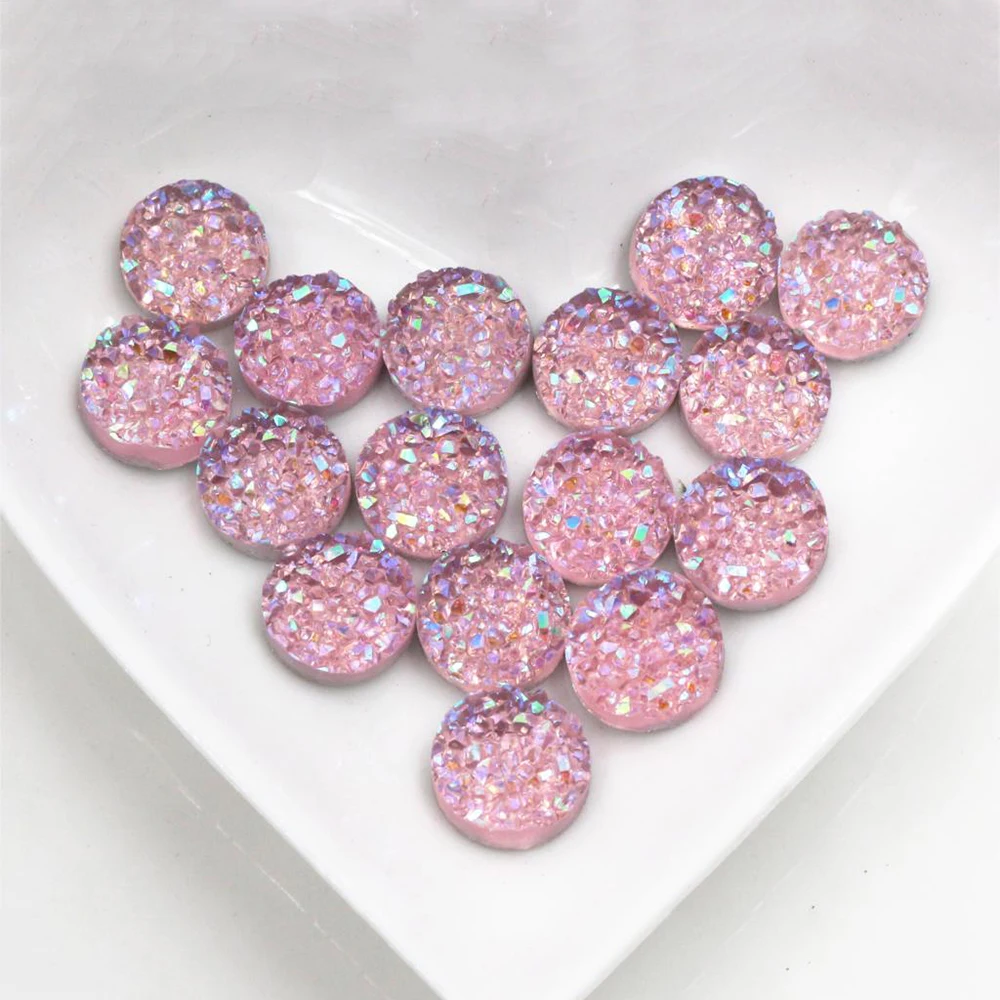 

New Fashion 40pcs 8mm 10mm 12mm Pink AB Colors Natural ore Style Flat back Resin Cabochons For Bracelet Earrings accessories