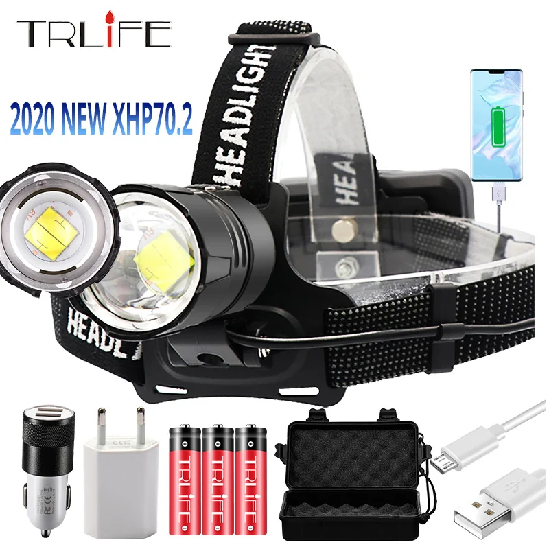 Uso à Prova Super Brilhante Recarregável Led Farol Xhp70 Caça Ciclismo Lanterna D3água 3×18650 8000lm Xhp70.2 Usb