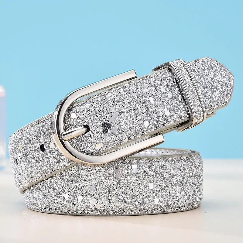 

Fashion Women Glitter Gold Belt Female Silver Pu Waist Belt High Quality Cummerbund Ceinture Femme
