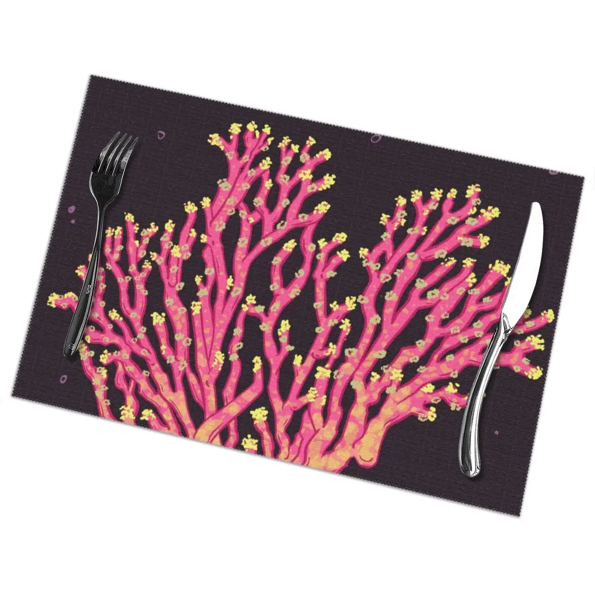 

Набор из 6 столовых приборов для обеденного стола из гибискуса кораллового цвета, коврик для кухни, аксессуары, чашка, винный коврик