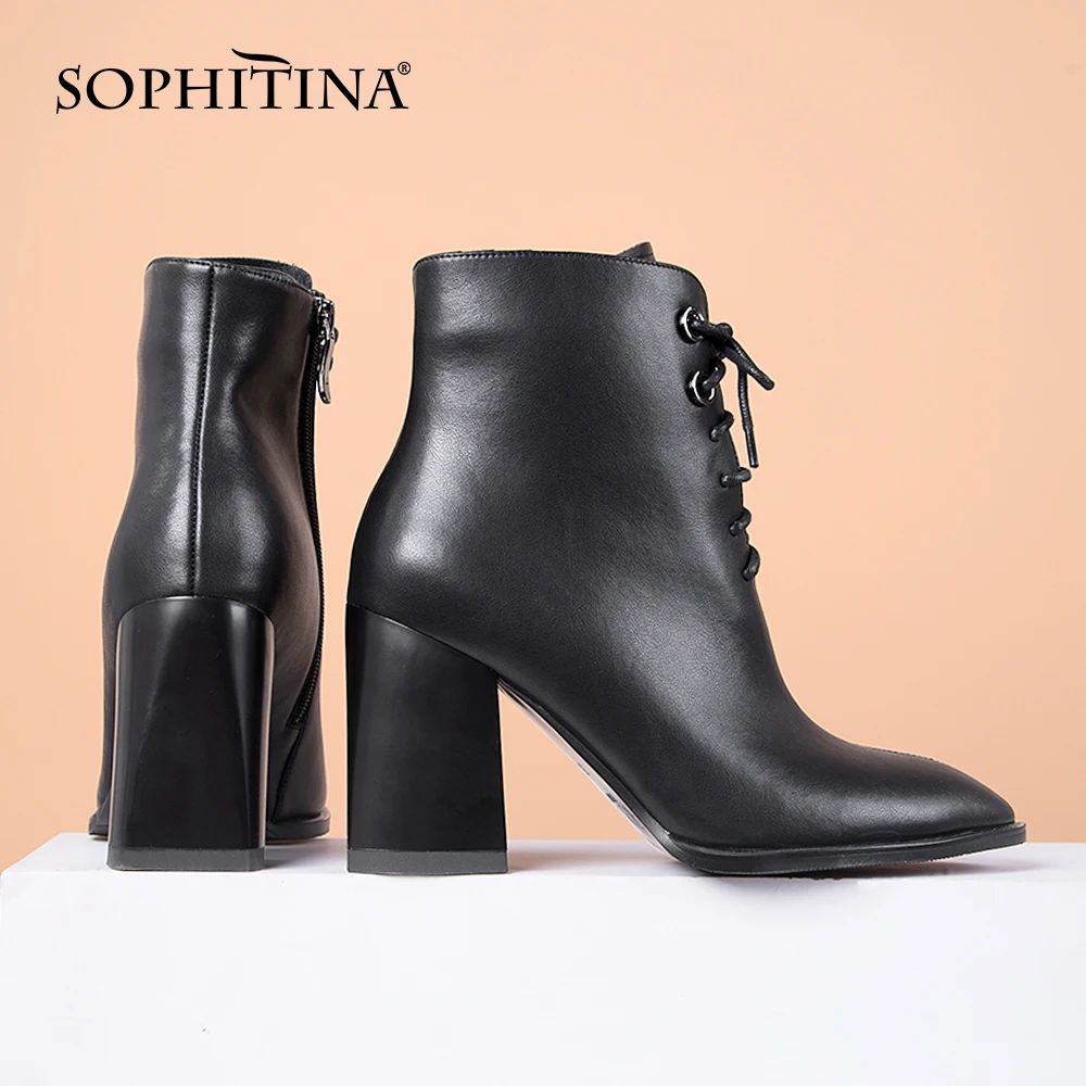 Online Sepatu Bot Wanita Mewah SOPHITINA Sepatu Bertali Temperamen Dewasa Kulit Asli Sepatu Bot Pergelangan Kaki Wanita Hak Tinggi Kehangatan Runcing K280