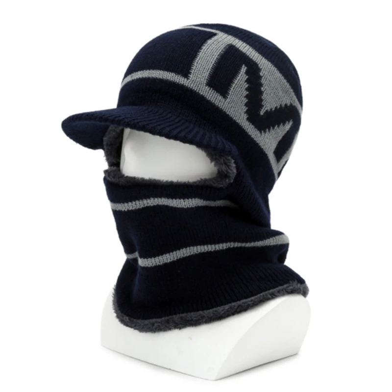 

Вязаные шапки Xiaomi, мужские толстые бархатные теплые мужские зимние шапки с капюшоном, шапка с подтяжками, ветрозащитные шапки с защитой уше...