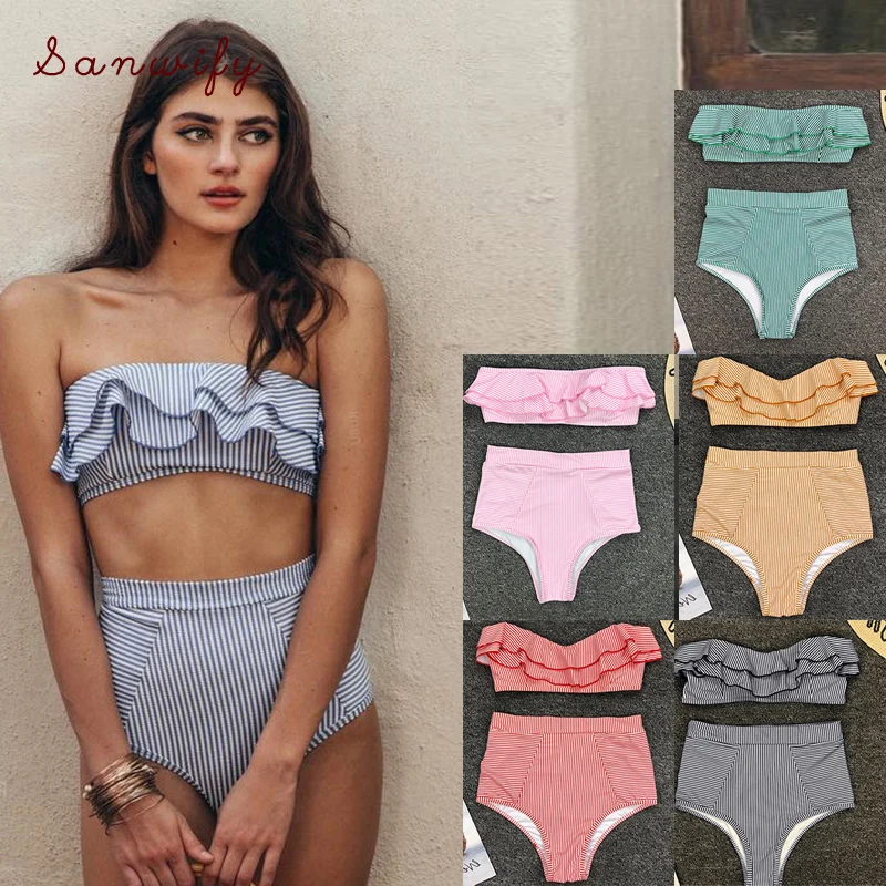 Бандажный купальник-бикини 2 шт. пуш-ап женский купальник с высокой талией