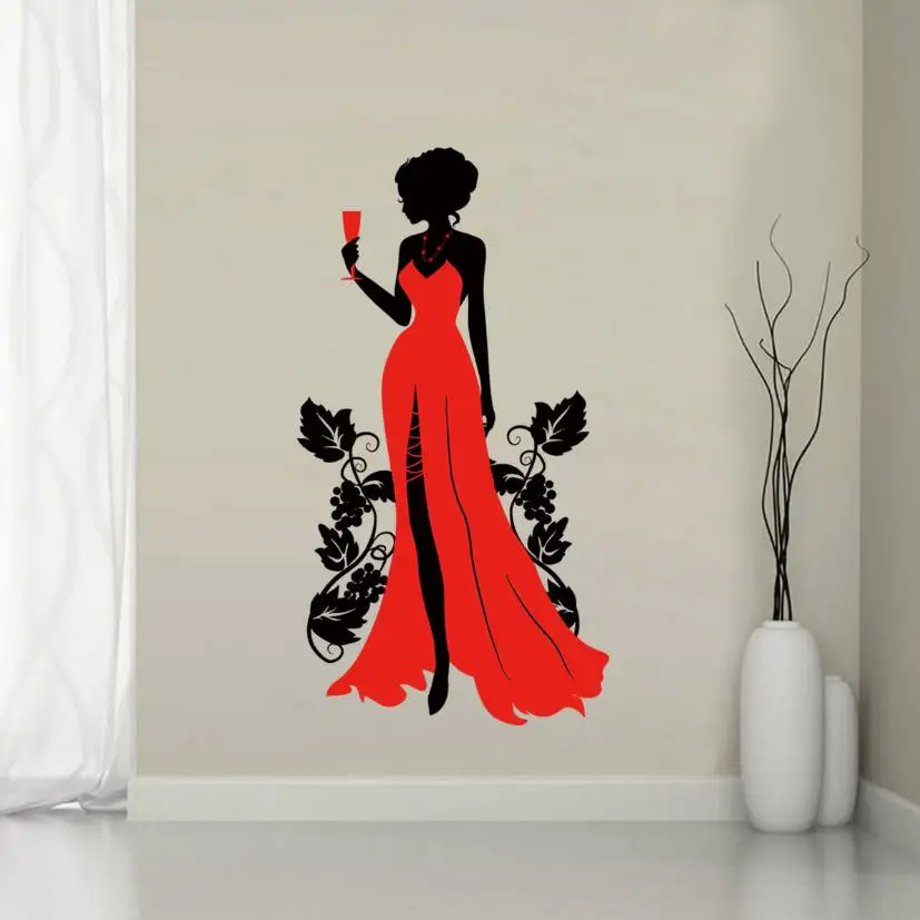 Красное платье красивая сексуальная женщина Наклейка на стену Красивая Девушка