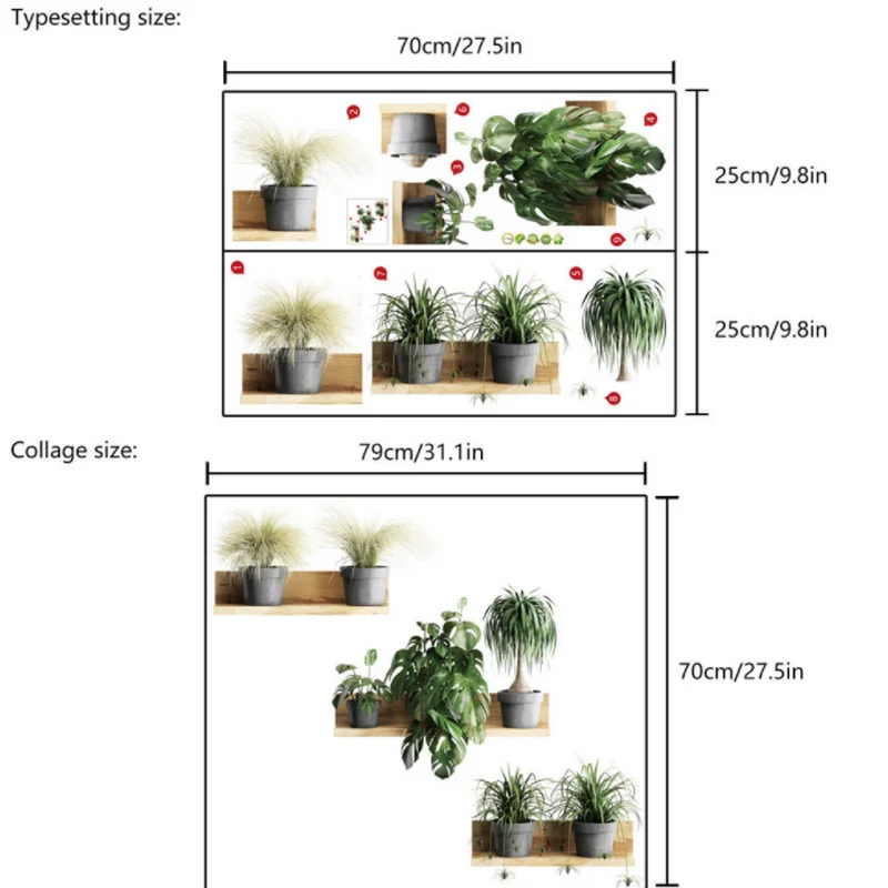 2 шт. ПВХ зеленый лист настенные Стикеры номер Декор для растений на стену