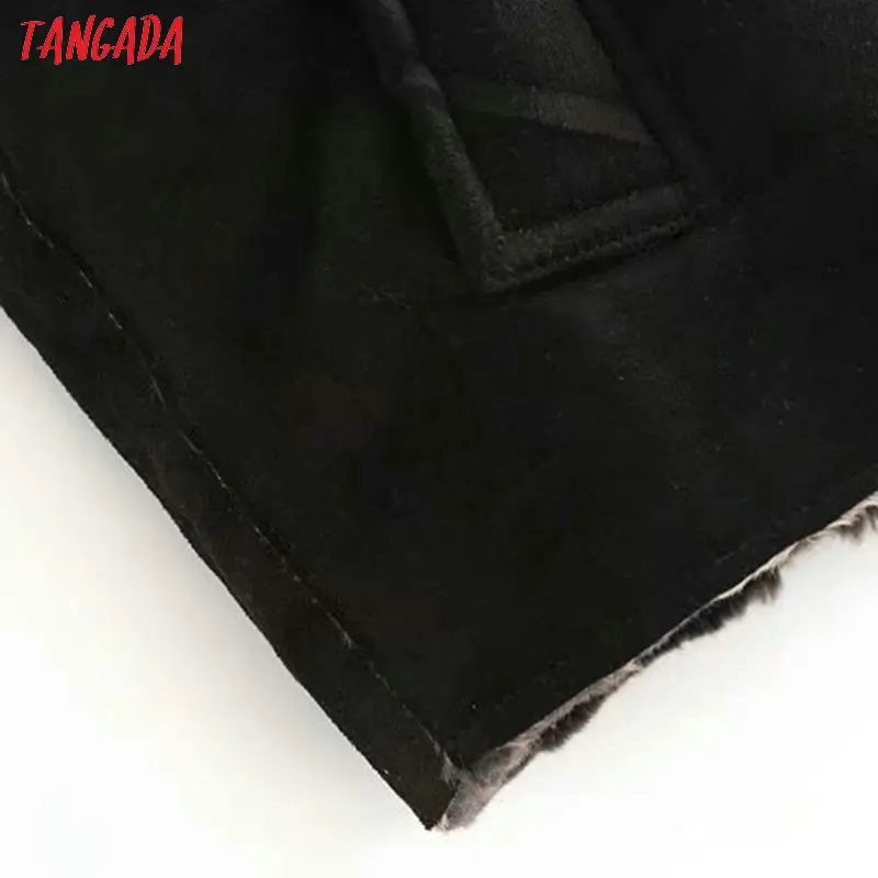 Tangada, женская черная Меховая куртка из искусственной кожи, пальто, короткий стиль, для девушек,, зимнее плотное теплое пальто большого размера 6P22