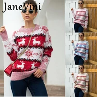 janevini fashion christmas women pullover sweaters o neck autumn winter deer print knitted sweater jumper pull de noel famille