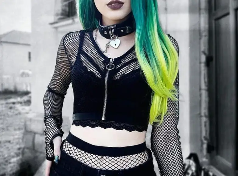 Новинка готический сетчатый топ в стиле Харадзюку панк пэчворк вязаный длинный