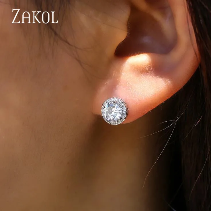 Женские серьги гвоздики с круглым кристаллом фианитом|stud earrings|zircon stud earringsstud earrings