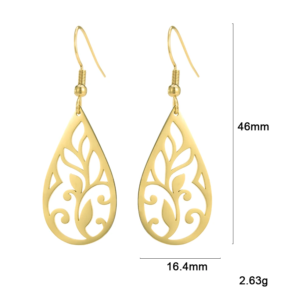 

Lucktune Raindrop Drop Earrings Stainless Steel Hollow Flower Cute Earrings Hook Fine Jewelry Accessories Gift for Mom Women
