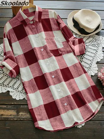 Женская блузка с длинным рукавом из хлопка и льна | одежда