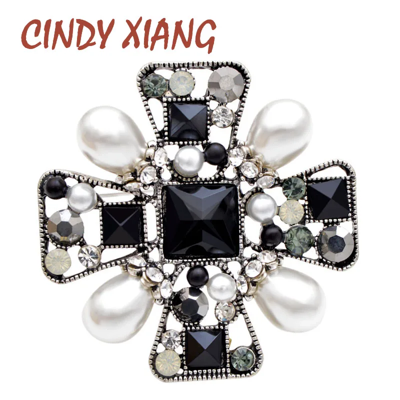 Женская брошь в стиле барокко в виде креста CINDY XIANG, винтажное украшение в виде креста с жемчугом и стразами, модный аксессуар для пальто, жакета, платья, блузки, отличный подарок