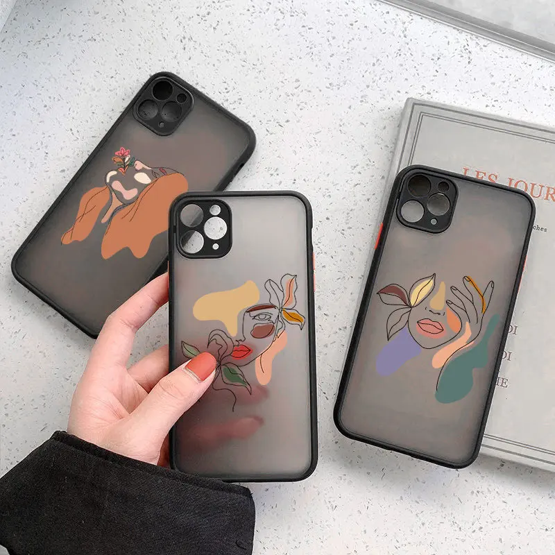 

New Colorful Art Retro Abstract Geometry Matte Phone Case For iPhone 11 12 Pro Max Mini 7 8 Plus SE 2020 X XR XS Hard PC Back