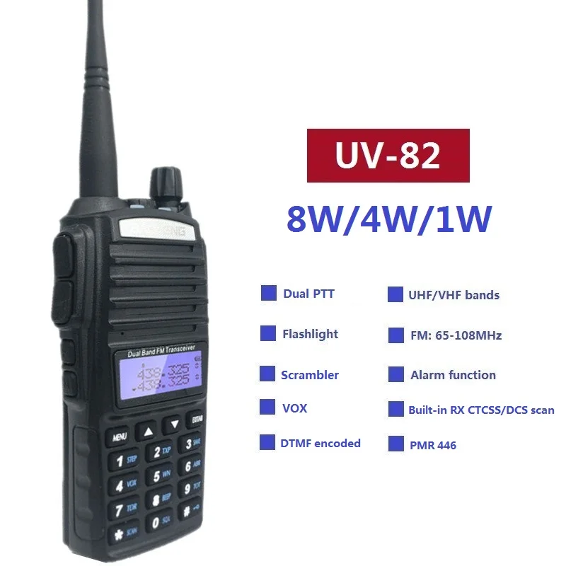 2pcs original baofeng uv 82 8w walkie talkie cb ham radio transceiver vhf uhf two way radio station amateur police scanner uv82 free global shipping