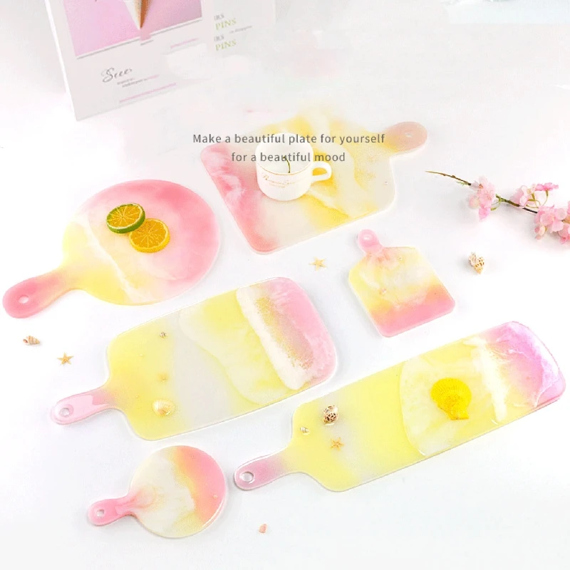 

4Pcs Resin Silicone Tray Molds Casting Mold Kit Large Serving Handle Board Epoxy Resin DIY Mould Craft Tools Home Decor