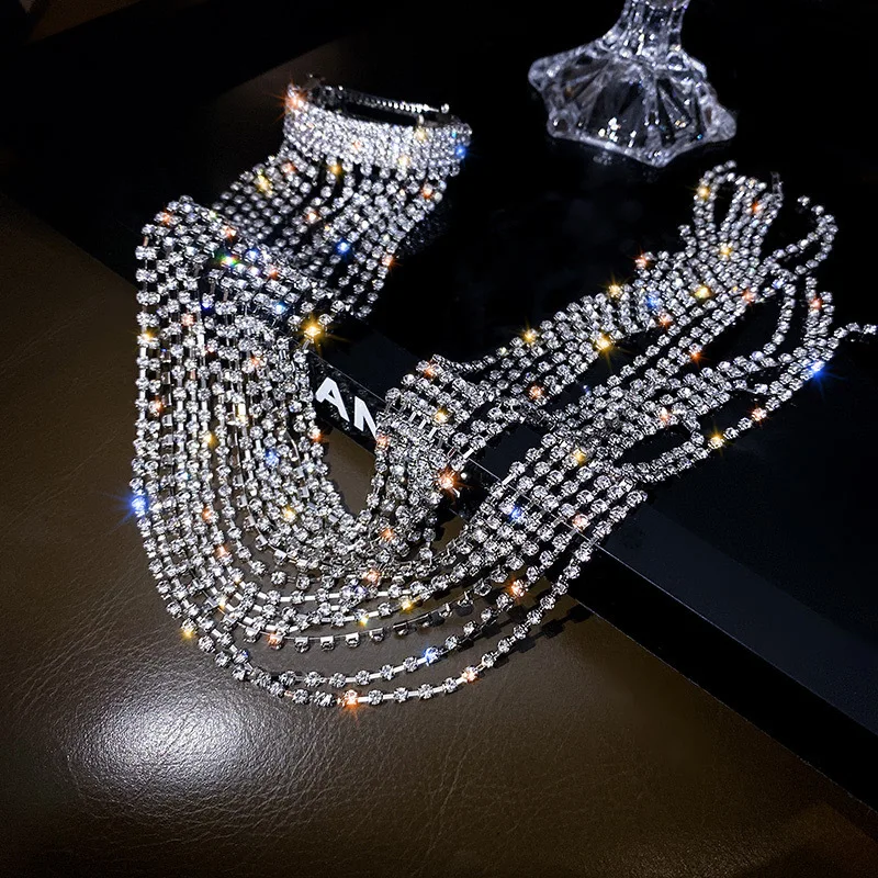 ncmama Full Rhinestone Hairpins for Women Bijoux Long Tassel Crystal Hair Accessories Wedding Banquet Jewelry |
