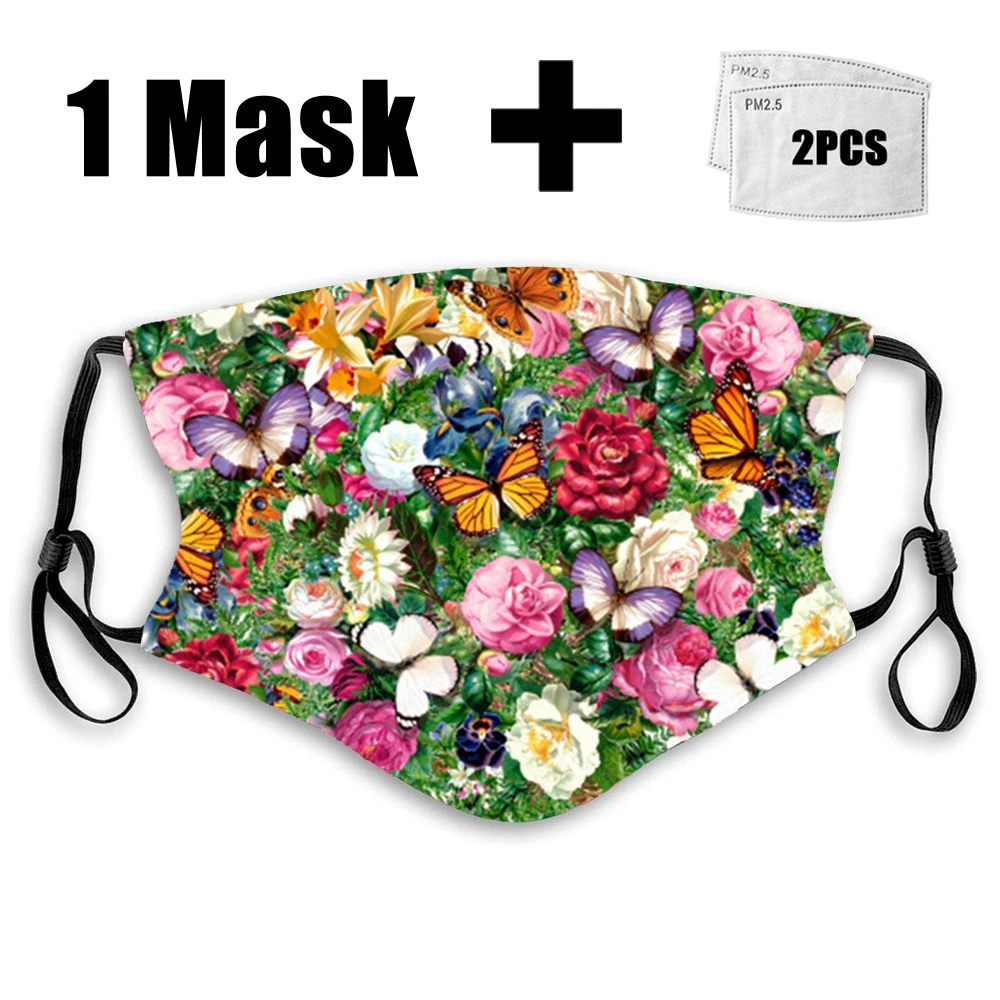 

Flowers 3D Print Masks 2021 New Washable PM2.5 Activated Carbon Filter Paper Mask Adjustable Dustproof Adult Breathable Masque