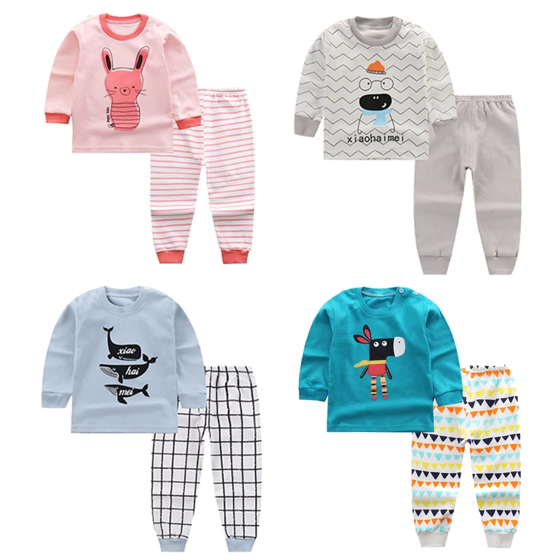 Осень 2020 детские пижамы одежда для сна с мультяшными животными комплект детской