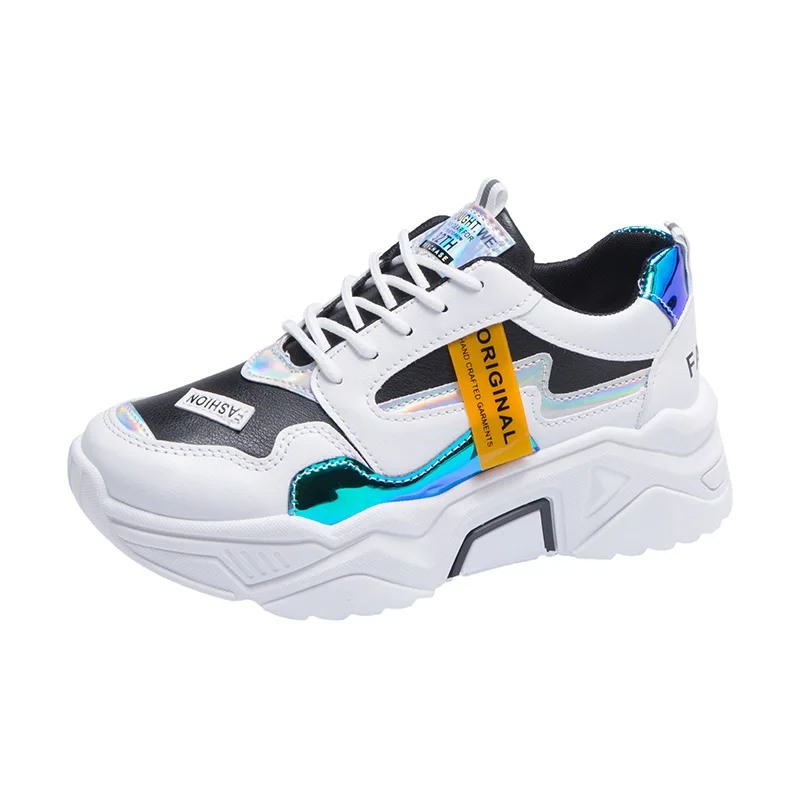 

Women Casual Shoes PU Leather Dad Platform Chunky Sneakers 2020 Harajuku Flat Thick Sole Tenis Wedge White Basket Walking Shoes
