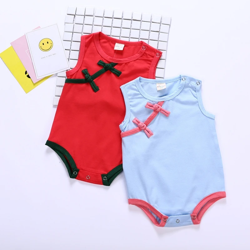 2019 Cheongsam Стильные Детские ромперы без рукавов хлопковый комбинезон для девочек