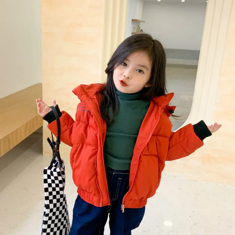 

Autumn Winter Kids Girls Parkas Down Letter Print Children Winter Outerwear Coats Loose Hooded Girls Winter Snow Jacket Coats