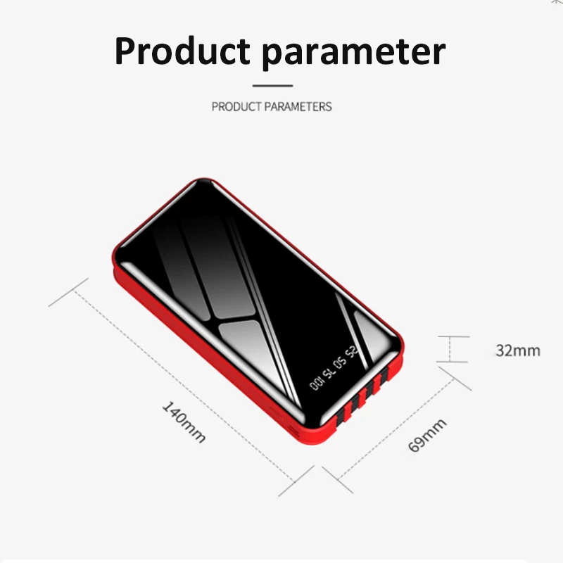 

40000mAh Power Bank Mirror Screen Power Bank for Xiaomi Mobile Phone External Battery Pack Powerbank With Micro USB TYPE C Cable