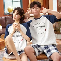 couple pajamas womens and mens knitted cotton short sleeve thin large mens outdoor home suit homewear home suit sleepwear