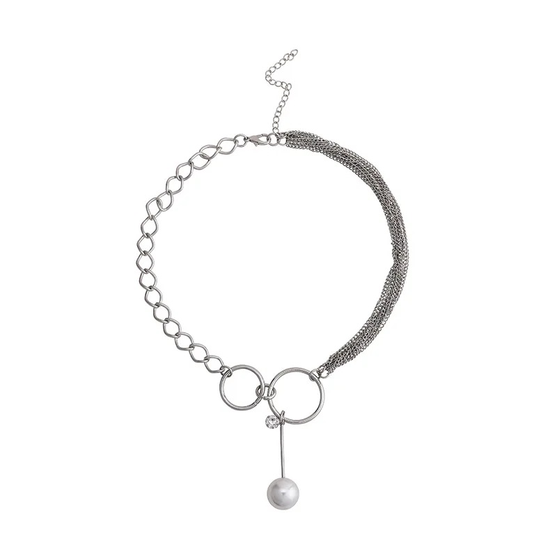 

2020 Korean Chic Imitation Pearl Long Pendant Necklaces For Women Fashion Silver Color Multilayer Chain Choker Necklace bijoux