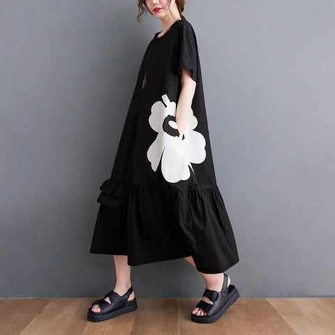 COIGARSAM женское длинное платье с принтом новые летние свободные платья большие черные белые 3208