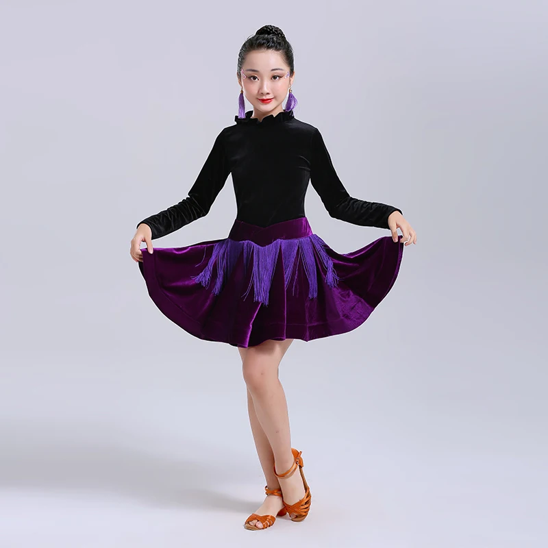 Новый костюм для латинских танцев детей платье с кисточками костюмы выступлений