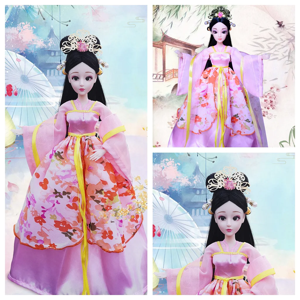 

1/6 Scale 30cm Ancient Costume Hanfu Dress Long Hair Fairy Princess Barbi Doll Joints Body Model Toy Gift For Girl C1235B