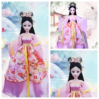 16 scale 30cm ancient costume hanfu dress long hair fairy princess barbi doll joints body model toy gift for girl c1235b