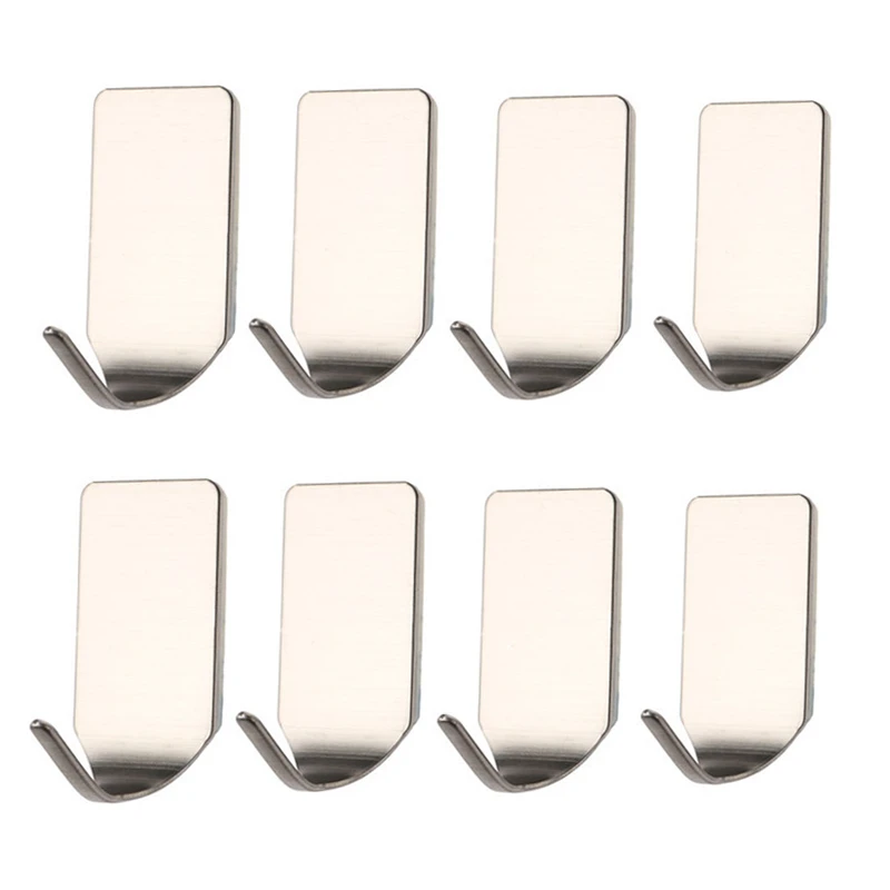 

8Pcs Self Adhesive Hooks Stainless Steel 3M Adhesive Wall Hanger, Waterproof Kitchen Bathrooms Robe Hooks for Keys Towel Hats