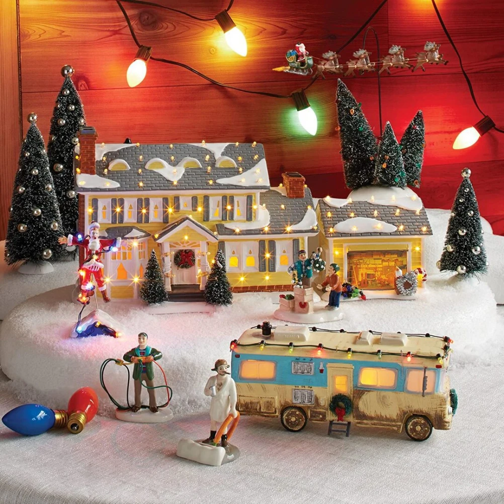 

Christmas Holiday Village Decoration Miniature Figurines Holiday House Lights Building Resin Ornaments 2022 New Year Gift