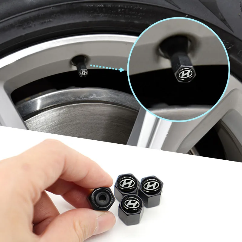 

Auto parts HYUNDAI- metal car tire valve cover with a small wrench for tightening the cover and can be used as a keychain