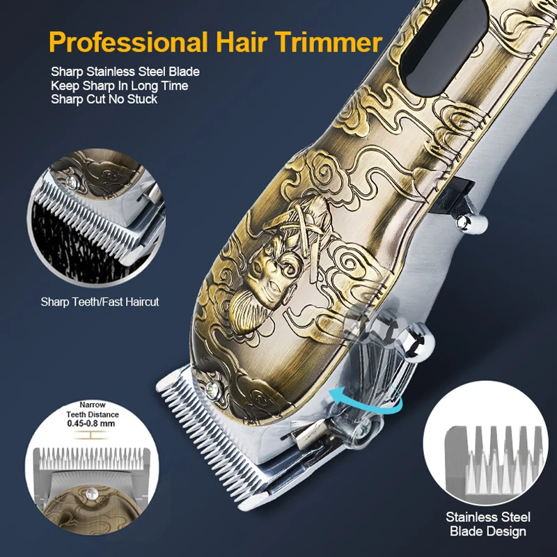 2021 New Professional Hair Clipper Barber Cutting Machine Electric Trimmer for Men Bronze Embossed Body Cutter | Бытовая техника