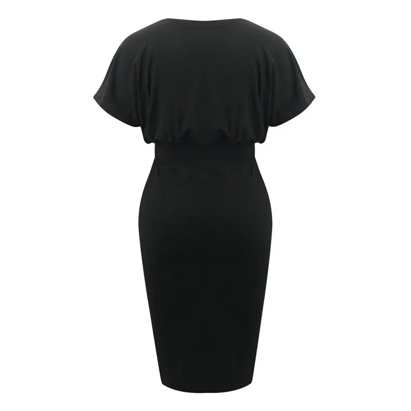 

New Summer Woman Dresses Solid Short Sleeves O Neck Knee Length Package Hip Dress Party Elegant Fashion Dresses for Women 2021