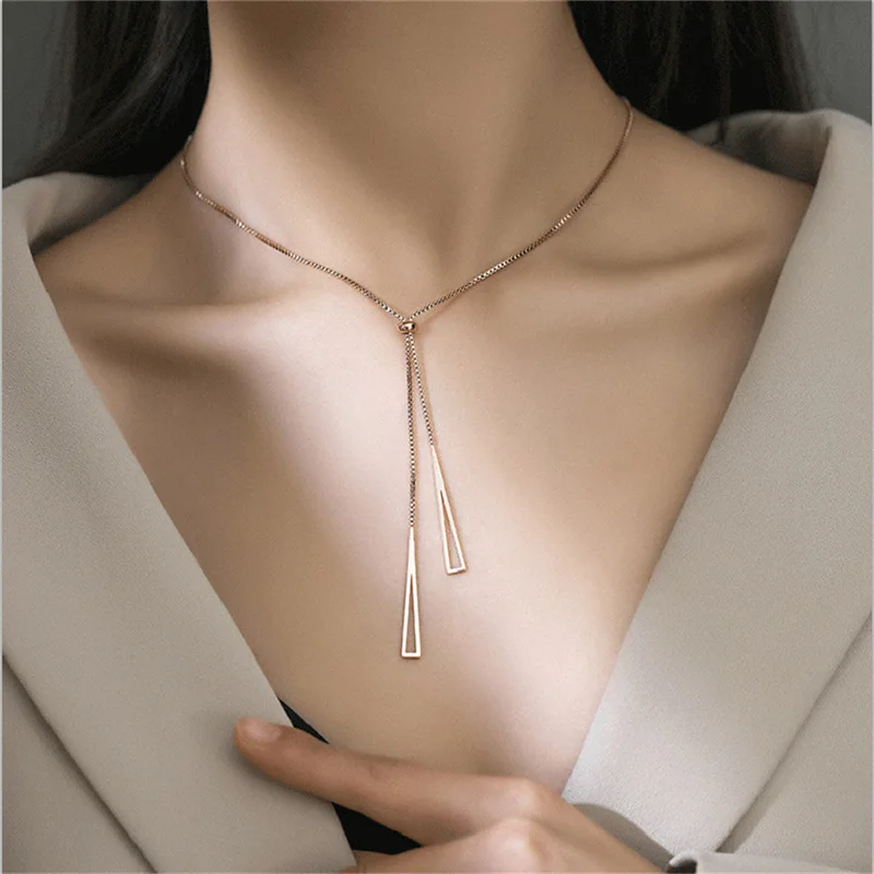 

Stainless steel Lariat Necklace, Chic Minimalist Drop Geometric Triangle Y Chain Necklace for Women