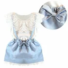 Ковбойское Хлопковое платье с коротким рукавом и бантом для маленьких девочек, детская одежда, милое вечерние платье для маленьких девочек, лето От 2 до 7 лет