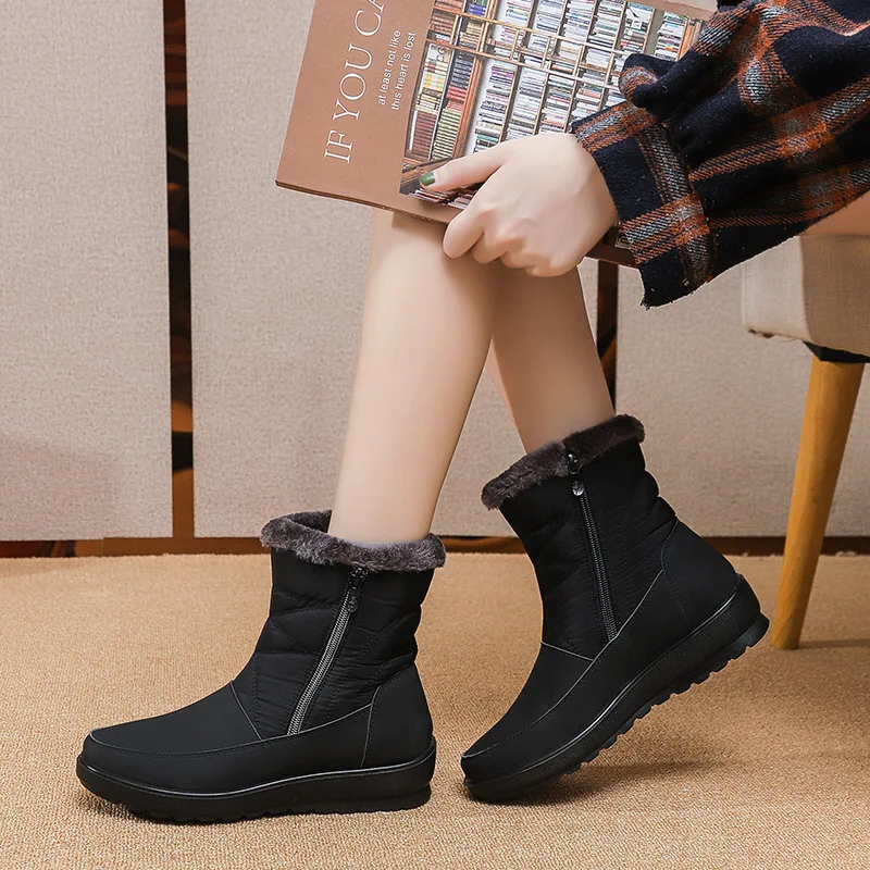 

2022 Winter Snow Boots Women Fleece-Lined Non-Slip Warm Waterproof Bootie Casual Mid-Calf Cotton Shoes Women