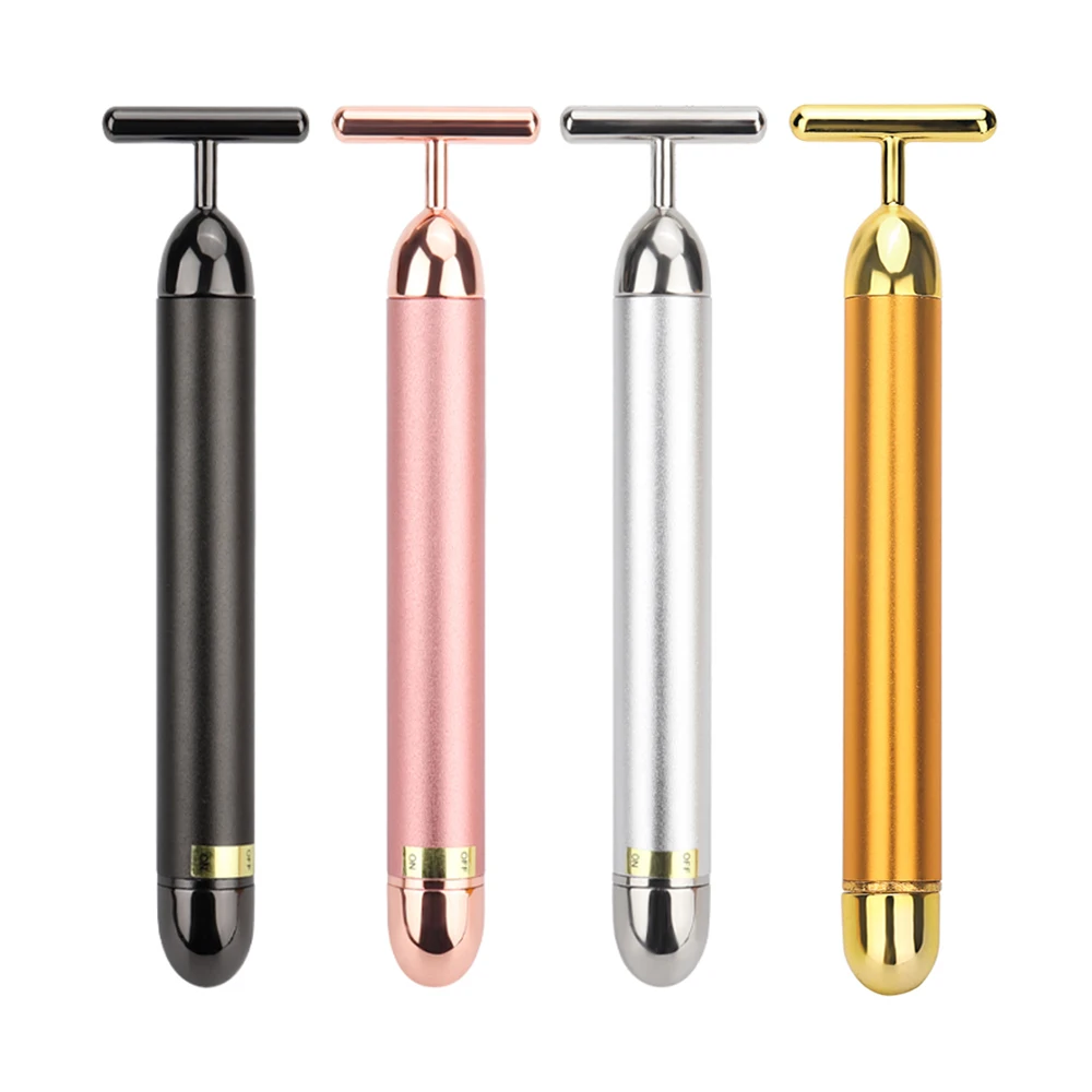 

24k Gold Face Lift Bar Roller Vibration Slimming Massager Facial Stick Facial Beauty Skin Care T Shaped Vibrating Tool 4 Color