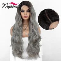 kryssma ombre synthetic lace front wig for women long wave lace frontal wig black roots fiber hair heat resistant cosplay wig