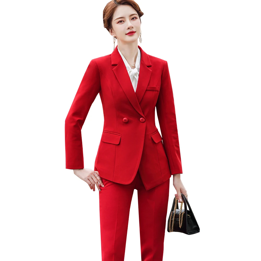 Women Formal Pant Suit New Arrival Fashion Long Sleeve Blazer and Trousers Office Ladies Temperament Work Wear 2 Piece Set