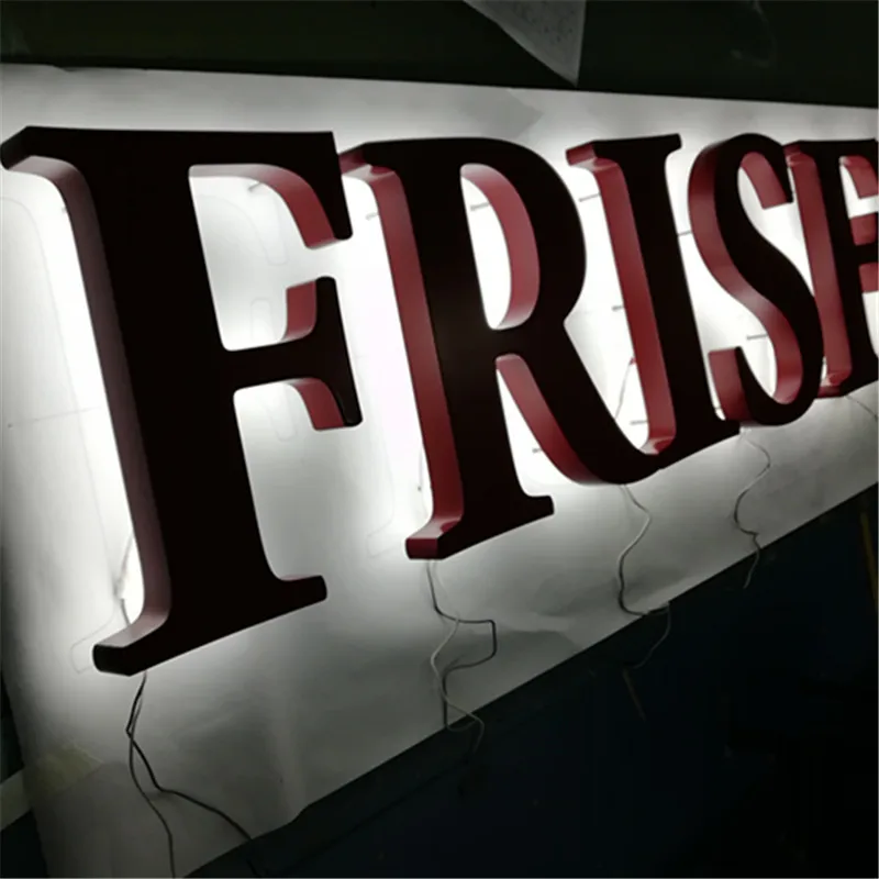 3D рекламный задний светящийся знак из нержавеющей стали гало светодиодные буквы